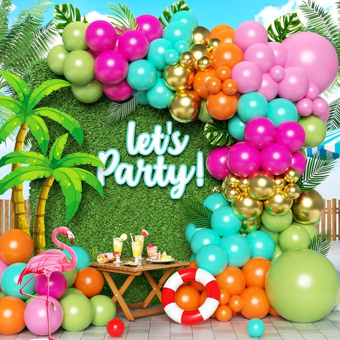 Flamingo Tropical Luau Balloons Arch Kit 162Pcs, Olive Green Hot Pink Orange by PTGOLUO