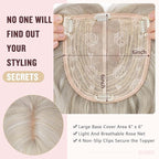 Hairro 18 Inch Long Hair Toppers Wavy with Side Bangs for Women, Clips In Synthetic Hairpieces Capless, for Adding Volume/Birthday/Party/Halloween/Cosplay Dress Up, Grey Mixed Light Blonde