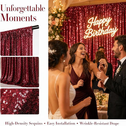 ShinyBeauty Sequin Backdrop 2 Panels 4x7ft Burgundy - Image 3