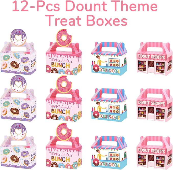 12 Pack Donut Party Favor Boxes Two Sweet Candy Treat Bags Cute Donut Goodie - Image 3