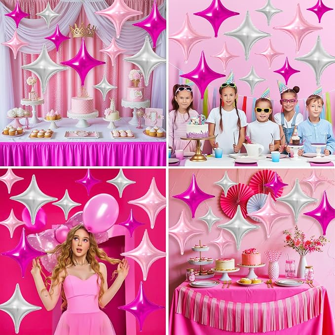Pink Silver Star Balloons, 26Inch and 10Inch Hot Pink Silver Quadrangle Helium - Image 6