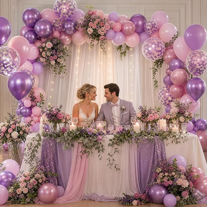 KBZVNAF Pink and Purple Latex Balloons 60 Pack 12 inch | Metallic Purple Pink - Image 4
