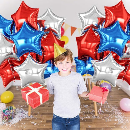 Red Blue Silver Star Foil Balloons, 18 Inch Red and Black Stars Balloons - Image 6