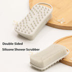2 PC Silicone Body Scrubber, 2 in 1 Exfoliating Shower Bath Scrubber, Soft Silicone Loofah for Sensitive Skin, Shower Hair Scalp Massager, Easy to Clean, Lather Well (Grey&Blue)