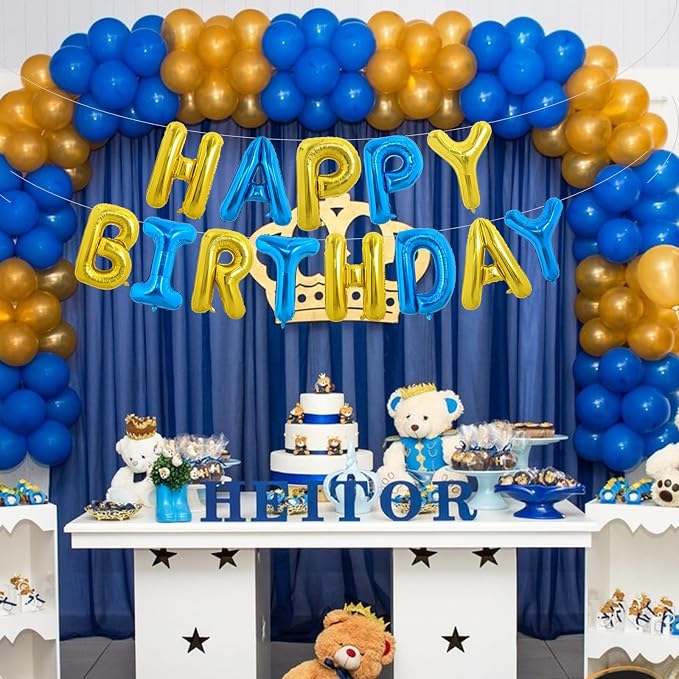 TONIFUL Blue Gold Happy Birthday Balloon Banner Decorations - Image 6
