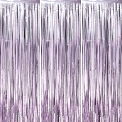 Voircoloria Light Purple Foil Fringe Backdrop Curtains, 3 Pack | Tinsel by Voircoloria