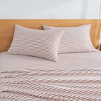 JELLYMONI 100% Natural Cotton Striped King Pillowcases Set, 2 Pack White and Pink Stripes Pattern Printed Pillow Covers with Envelope Closure(Pillows are not Included)