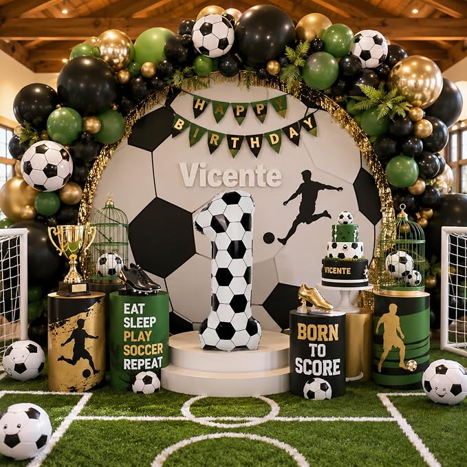 40 Inch Soccer Number 1 Balloons, Large White Soccer Foil 1 Balloon Numbers - Image 6