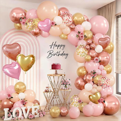 Rose Gold Pink White Balloon Arch Kit, by Zesliwy