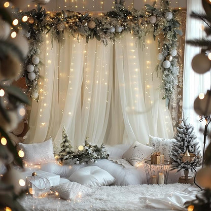 Tulle Backdrop Curtains with Lights Sheer Ivory Curtain Backdrop 30x10ft | - Image 6