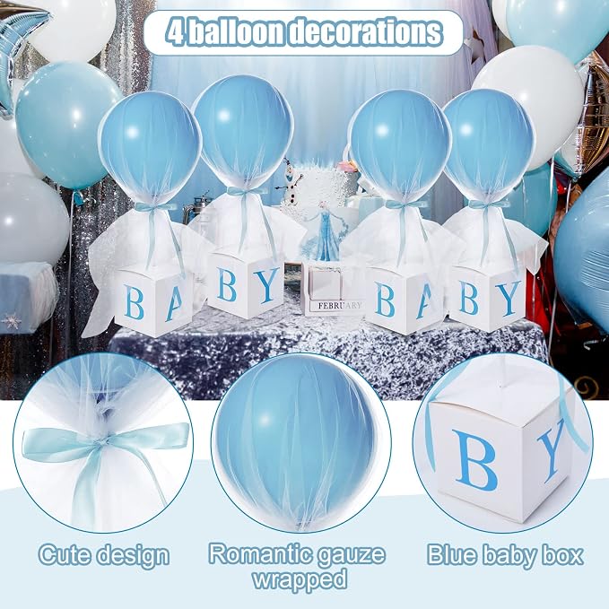 Wettarn 4 Set Blue Boy Baby Shower Table Centerpiece Decor 24'' Tulle Tutu - Image 2