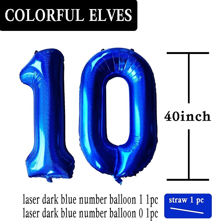 Laser Navy Blue Number 10 Balloons 40 Inch Giant Number Dark Blue 10 Foil Mylar - Image 2