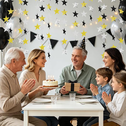 BEISHIDA Black Gold Silver Star Garland Decor Twinkle Paper Star Streamers - Image 4