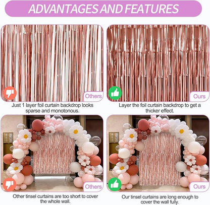 5 Pack 3.3 x 9.9 ft Rose Gold Fringe Backdrop Streamers Party Decorations | - Image 3