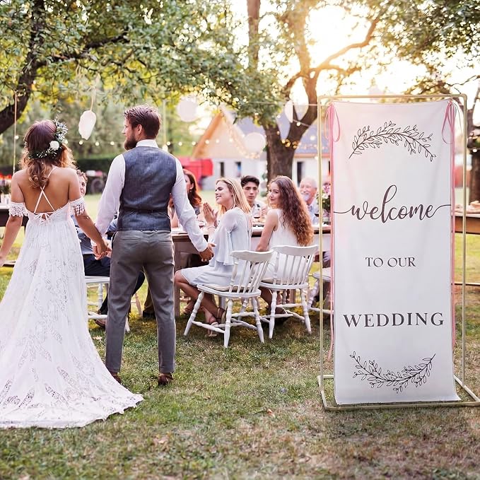 Yousoontic Welcome to Our Wedding Linen Rustic Wedding Welcome Banner Plain - Image 4