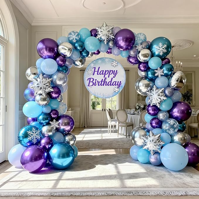 Bezente Frozen Balloons Set 60pcs 12 inch | Blue Purple and Metallic Silver - Image 5
