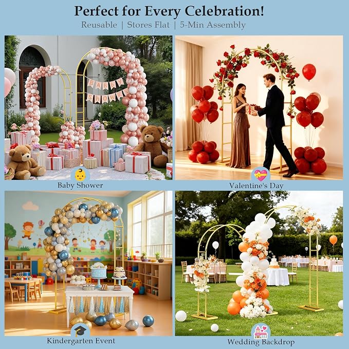 7.2FT 6FT Wedding Arch Backdrop Stand Set of 2, Balloon Arch kit | Metal Gold - Image 7