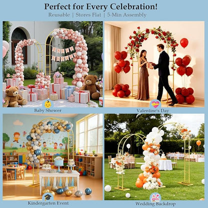7.2FT 6FT Wedding Arch Backdrop Stand Set of 2, Balloon Arch kit | Metal Gold - Image 7