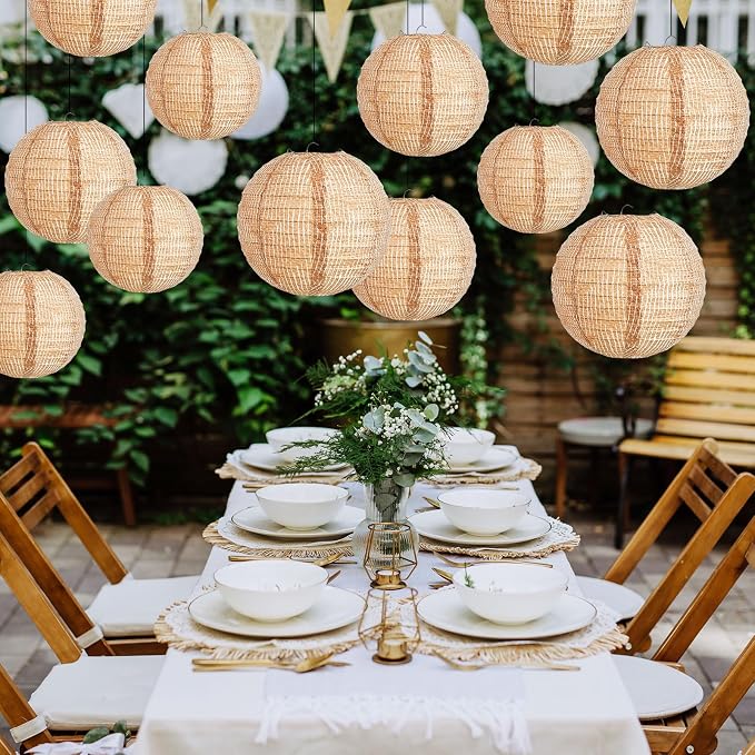 24 Pcs Print Burlap Paper Lanterns Round Chinese Paper Lanterns Farmhouse Boho - Image 6
