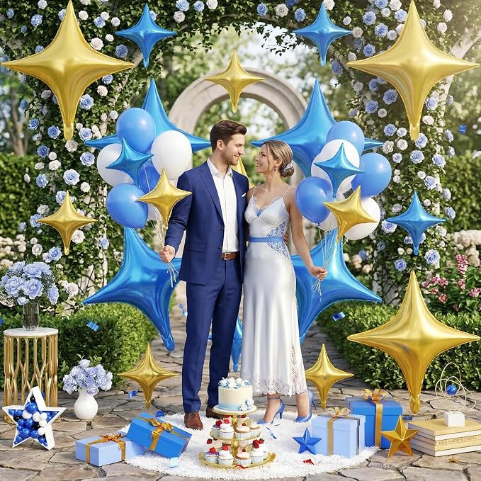 Blue Gold Star Balloons, 26 Inch and 10 Inch Gold Stars Shaped Balloon - Image 7
