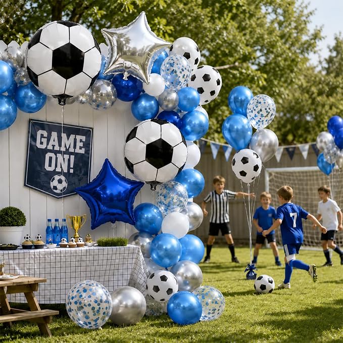 Soccer Balloons, Metallic Blue Silver Balloons - Image 9
