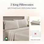 California Design Den Premium King Size Pillowcases Set of 2-600 Thread Count Sateen, Natural 100% Cotton Pillowcases King, Crisp, Durable Bedding - Soft Linen