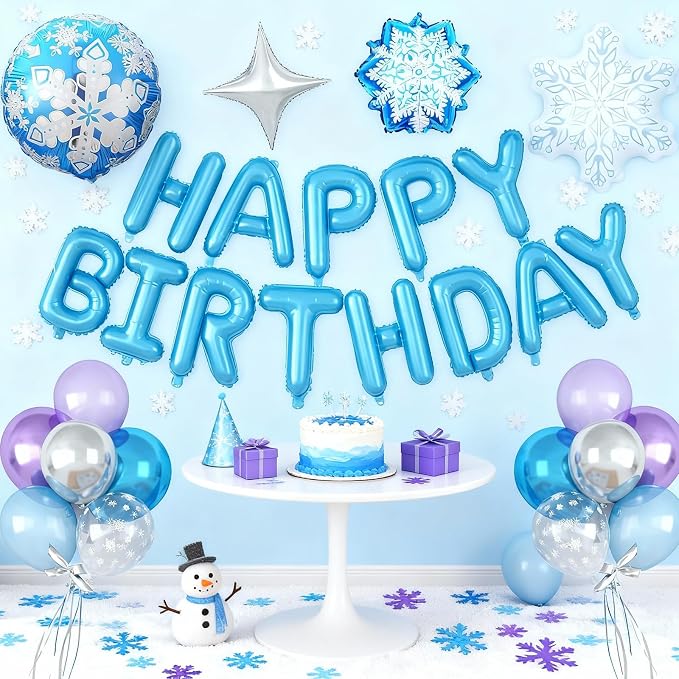 29PC Blue Winter Happy Birthday Balloon Banner, 16Inch 3D Aluminum Letter - Image 6