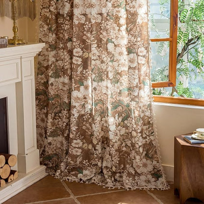 Floral Semi Sheer Rod Pocket Bedroom Curtains 84 Inch Length 2 Panels Set | - Image 7