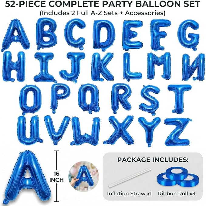 52 Pieces 16 Inches A-Z Letter Balloons – 2 Sets of Alphabet Mylar Balloon - Image 2