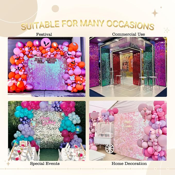 Shimmer Wall Backdrop Silver Wall Panels 12Pcs Square Sequin Shimmer Wall - Image 6