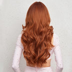 EMMOR Long Curly Ginger Orange Wigs with Bangs for Women, Heat Resistant Synthetic Wavy Wigs for Daily/Party/Cosplay