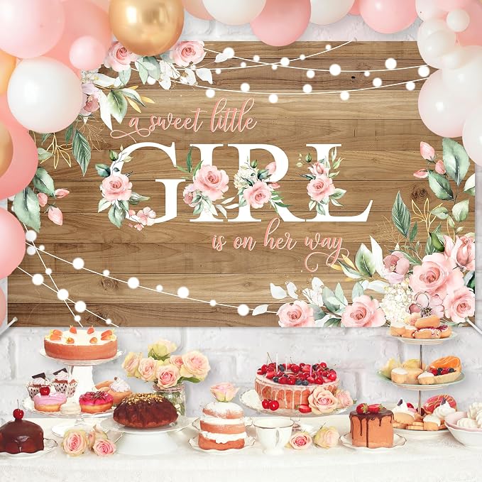 Rustic Girl Baby Shower Banner A Sweet Little Girl is on Her Way Baby Shower - Image 3