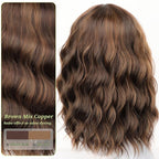 AISI HAIR Brown Mix Copper Synthetic Wavy Curly Bob Wig with Bangs Short Wavy Hair for Women Synthetic Heat Resistant Bob Wigs