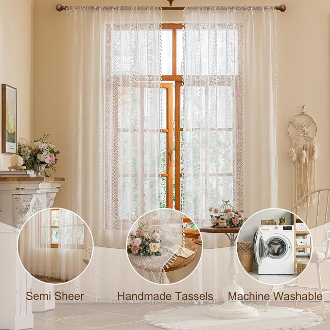 Sutuo Home White Boho Lace Curtains 96 inches Long - Image 4