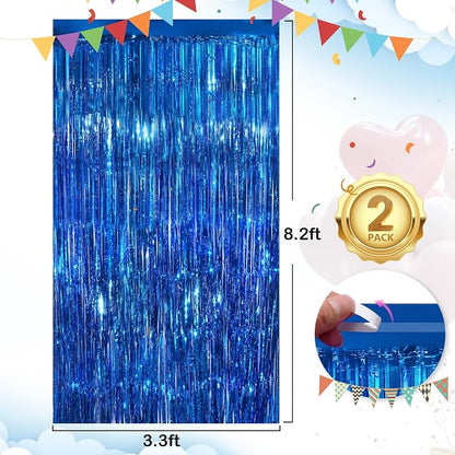 Blue Fringe Curtain Party Streamers 2Pack 3.3 x 8.3 Ft Foil Fringe Backdrop - Image 3