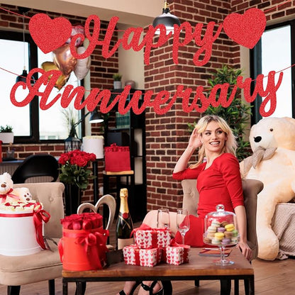 Red Glitter Happy Anniversary Banner - Image 5