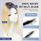 HAIRCUBE Hair Toppers 100% Real Human Hair,Ombre Light Blonde, 5.5"*4" MONO Large Base, 46g Hand-moven Real Human HairToppers for Women with ThinningHair