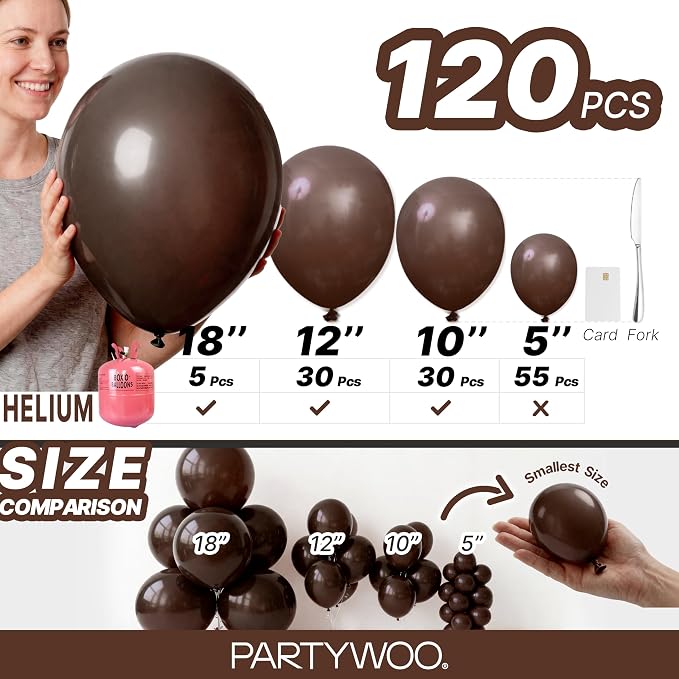 PartyWoo Dark Brown Balloons 120pcs Boho Coffee Neutral Color | 18 12 10 5 Inch - Image 6