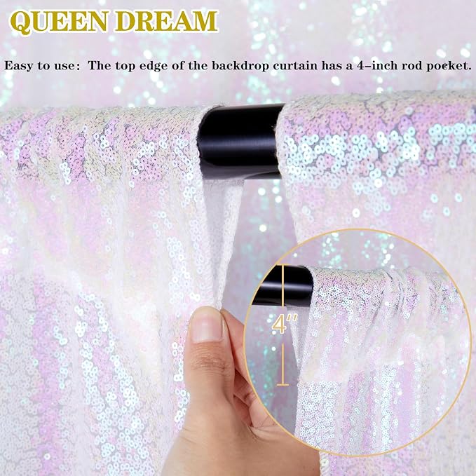 White Iridescent Sequin Backdrop 2 Panels 2FTx8FT Unicorn Backdrop | Glitter - Image 3