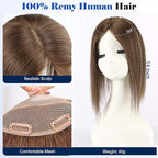 HAIRCUBE Hair Toppers For Women With Thinning 5"*5" Large Base Real Hair Toppers For Women, 14 Inch For Hand-Woven, 60g, Silk, Natural, realistic, Use Daily, Hairloss, Brown, No Bangs