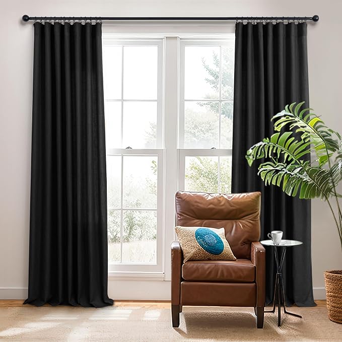Pitalk Black Linen Curtains 90 Inches Long - Image 7