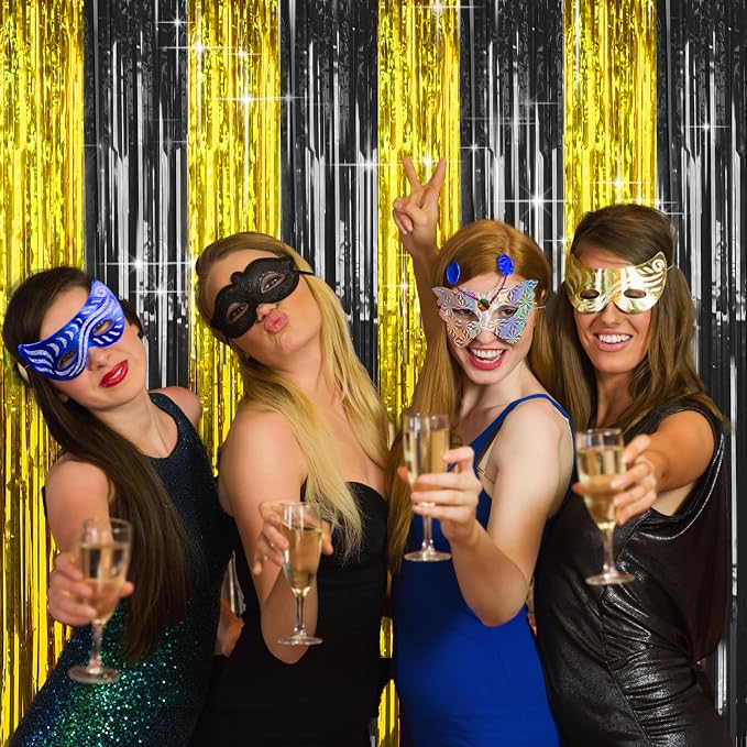 4 Packs Black and Gold Foil Fringe Curtain, Graduation Decorations 2025 - Image 2