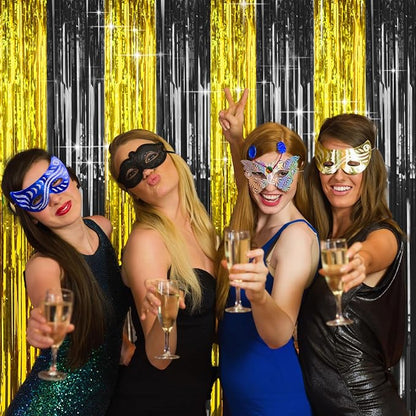 4 Packs Black and Gold Foil Fringe Curtain, Graduation Decorations 2025 - Image 2