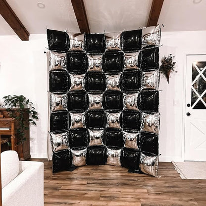 Black and Silver Double Sided Square Foil Balloons Wall, 19 Inches Chrome - Image 4