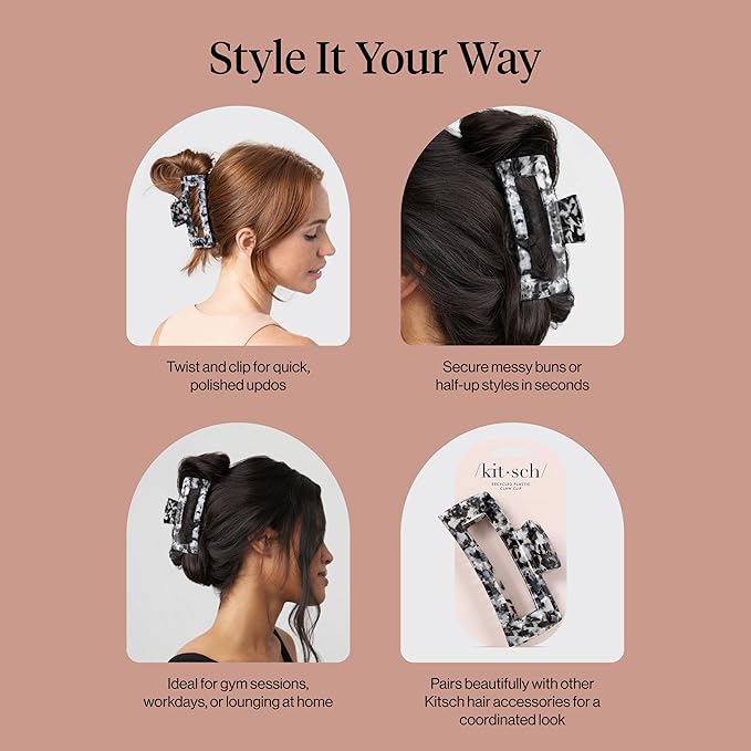 Kitsch Jumbo Hair Clip for Women – Recycled Plastic Hair Claw Clip | All-Day Strong Hold, Durable Non-Slip Grip for Thick & Thin Hair | Ideal Gifts for Women and Stocking Stuffers - Black, 1pc