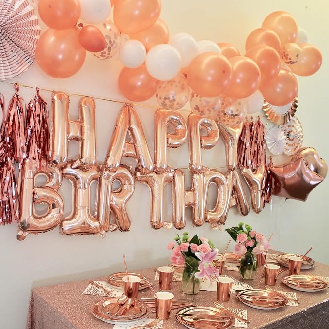 Rose Gold Happy Birthday Balloon Banner, 16 Inch Foil Mylar Happy Birthday - Image 2