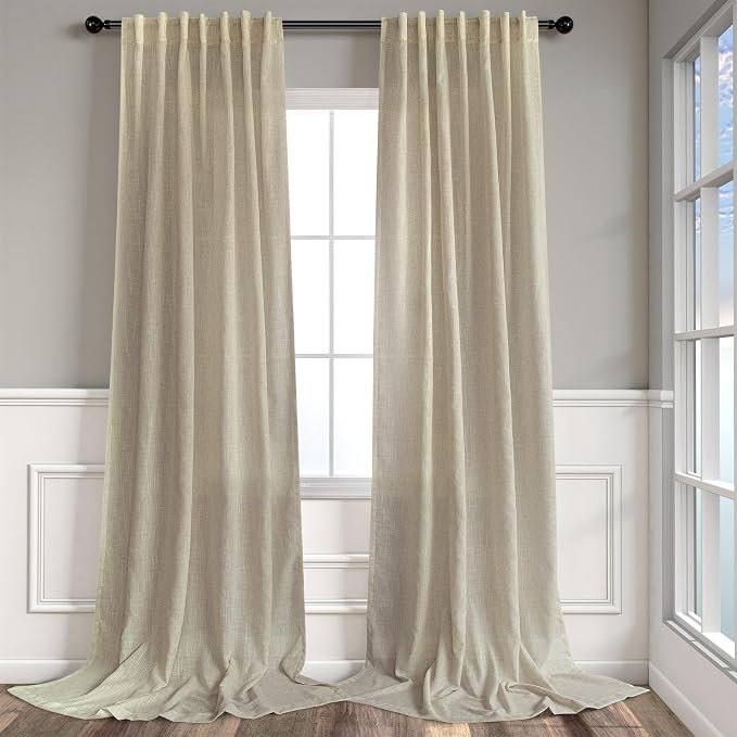 102 Inch Long Curtains Semi Sheer Linen Curtains by Pitalk