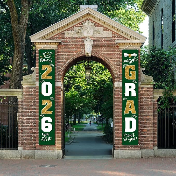 Graduation Decorations 2026 Banner Porch Sign Green Gold - Image 4