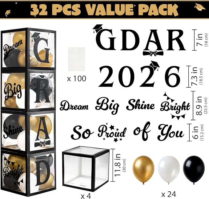 JOYIN 4 Pcs 2026 Graduation Balloon Boxes, Graduation Decor, Graduation Party - Image 2