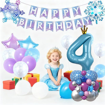 40 Inch Blue Number 4 Balloon Tower Set, Winter Ice Princess Theme Number Four - Image 6